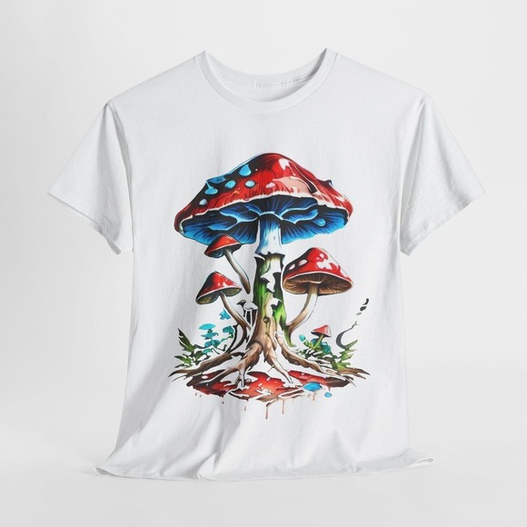 Other - Mushroom T-shirt, Red Cap With Blue Bumps, Cottagecore T-Shirt White